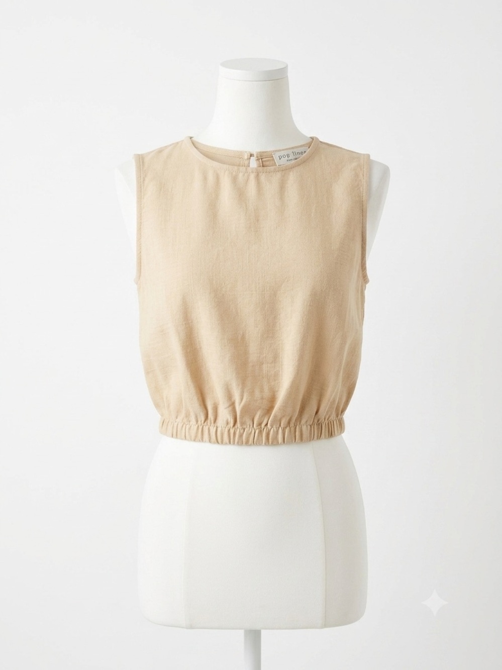 Paperchance Beige Sleeveless Elastic-Hem Crop Top - Picture 1 of 5